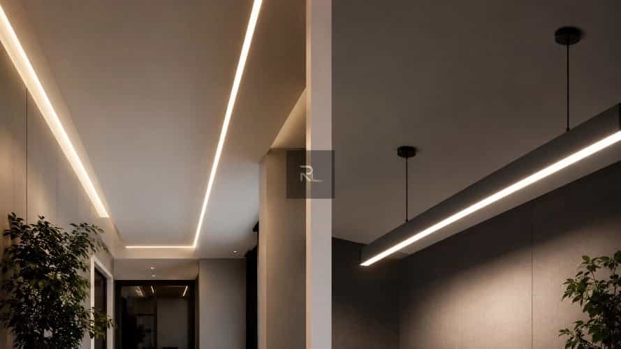 چراغ خطی توکار و روکار؛ تفاوت‌ها، کاربردها و راهنمای انتخاب | راسالومن